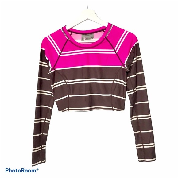Athleta Womens Colorblock Cropped Rash Guard Striped Size SMALL S Swim Beach NEW - Picture 2 of 12